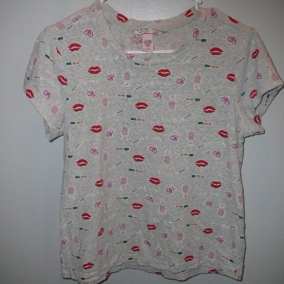 Victoria's Secret Gray T-Shirt Lipstick Lips Perfume Bottles Women's Size-Medium - Picture 1 of 4